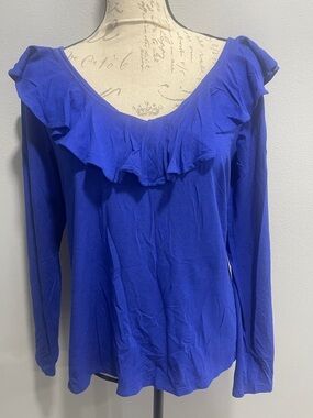 Lilly Pulitzer Ruffled Scoop Neck Long-Sleeve Top - Blue